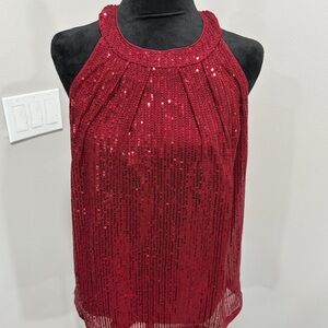 Grace Karen Elegant Red Sequin Halter Top